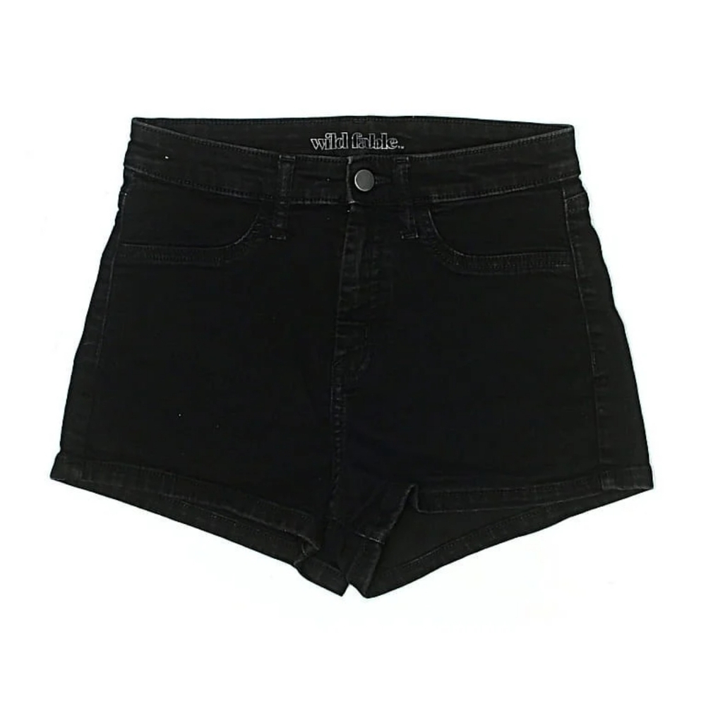 High Waisted Black Denim Shorts